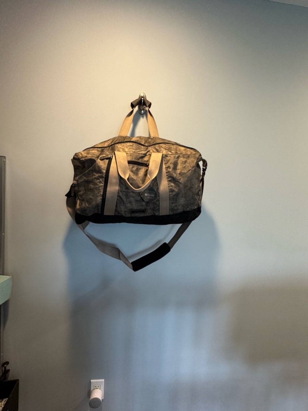 LeSportsac Khaki and Black Duffel Bag with Beige Straps